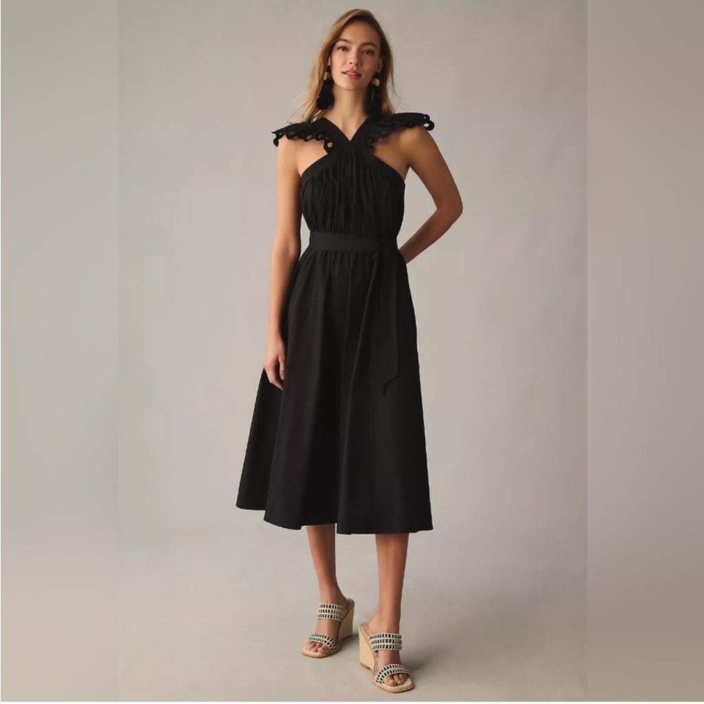 Nwt En Saison Crista Ruffle Eyelet Halter A Line Midi Dress Xs Petite